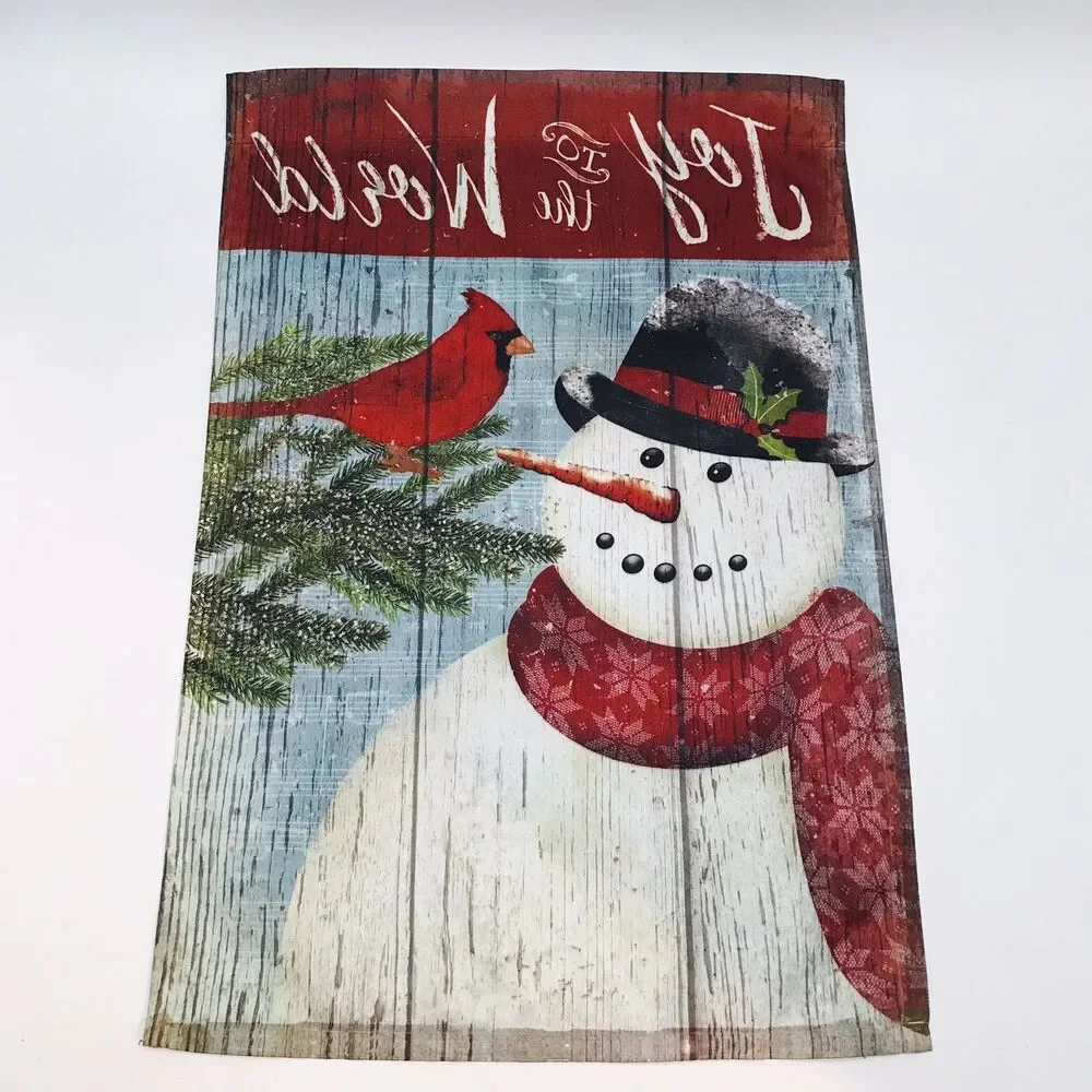 Winter Lawn Flag Joy to the World Garden Banner Snowman Cardinal 18x12 inches
